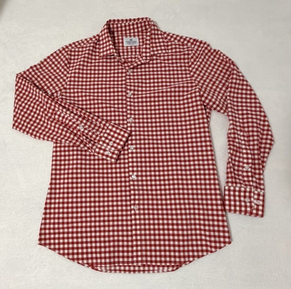 Mizzen Main Shirt Men Large Red White Check Trim Fit Long Sleeve Button Up USA